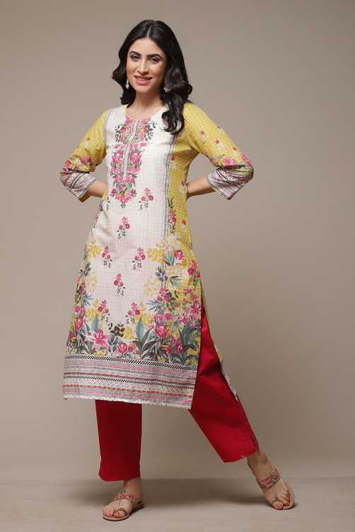 Sky Blue LIVA Straight Printed Kurta image number 0