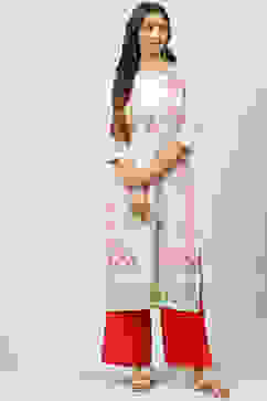 Pink Cotton Straight Printed Kurta image number 0