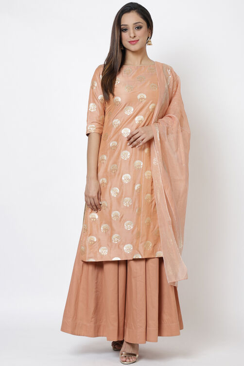 Peach Art Silk Straight Kurta Skirt Suit Set image number 4
