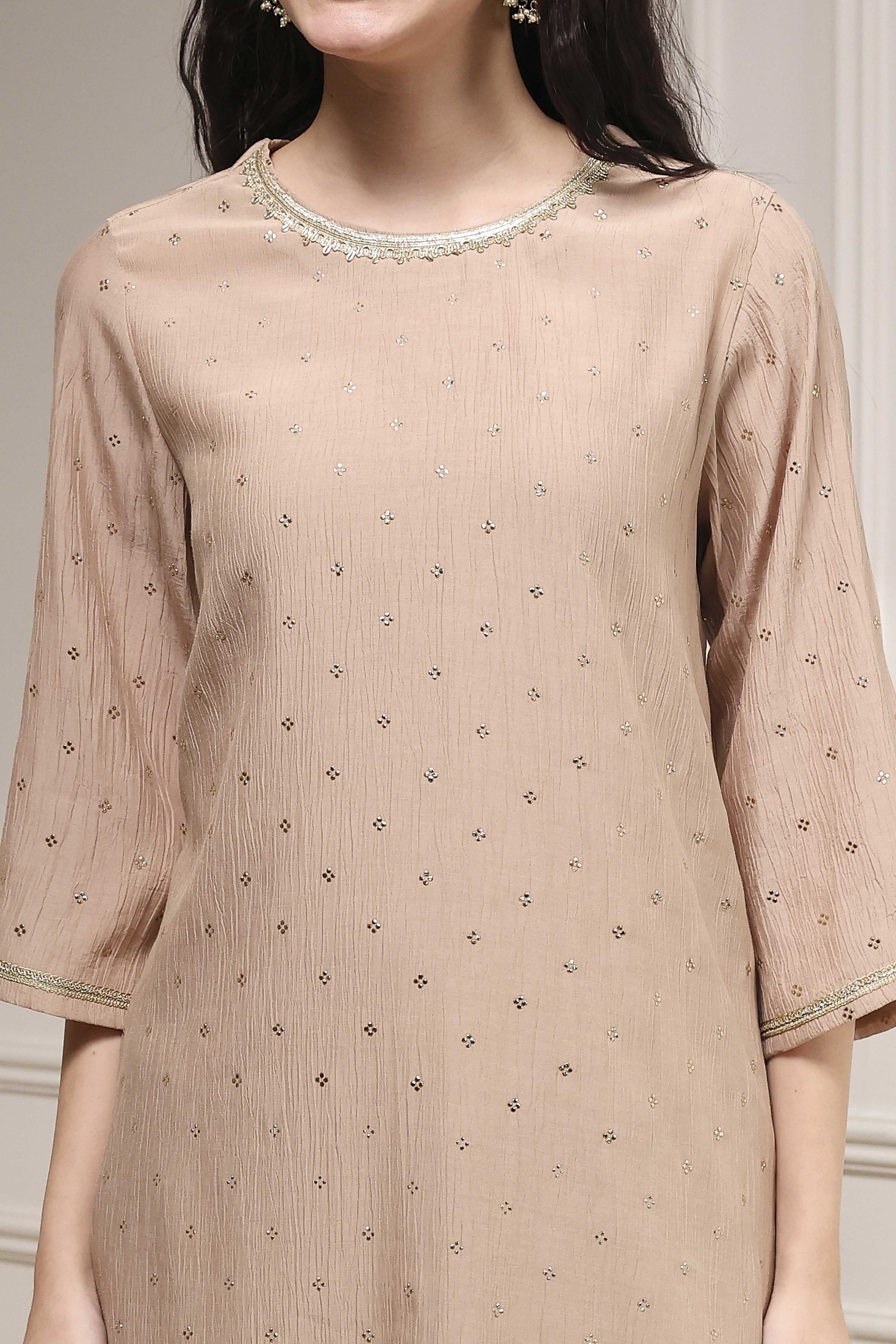 Nude-Toned Metallic Pattern Straight Kurta image number 1