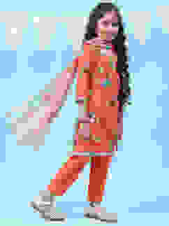 Orange Art Silk Straight Kurta Regular Pants Suit Set image number 5