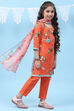 Orange Art Silk Straight Kurta Regular Pants Suit Set image number 5