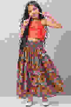 Red Viscose Straight Printed Kurta Set image number 6