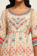 Ecru Cotton Geometric Printed Anarkali Suit Set image number 1