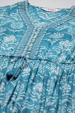 Turquoise Printed Tiered Dress image number 5
