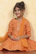 Orange Cotton Tiered Printed Kurta Churidar Set