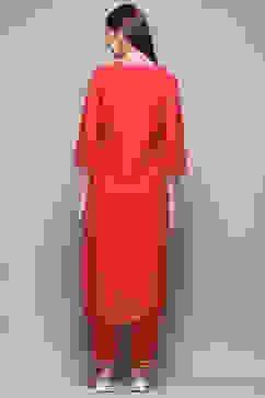 Fuschia Rayon Straight Kurta Pant Suit Set image number 5