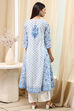 Off-White and Blue Cotton Floral Kalidar Suit Set image number 4