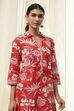 Red Pure Cotton Floral Straight Kurta image number 1