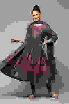 Green Cotton Anarkali Kurta Churidar Suit Set image number 7