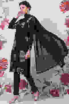 Rohit Bal Black Silk & Cotton Straight Kurta Suit Set image number 4