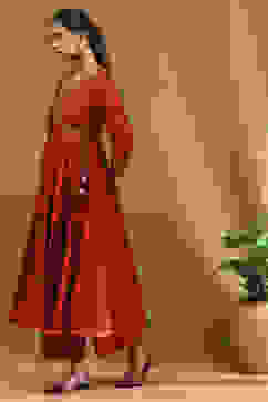 Rust Embroidered Angrakha Festive Anarkali Suit Set image number 7