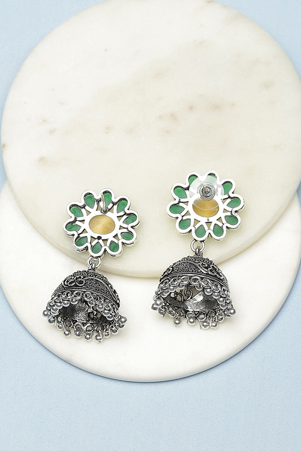 Oxidised Green Brass Earrings image number 2