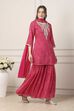 Pink Striped Yoke Design Straight Suit Set image number 7