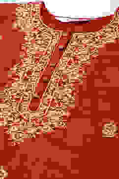 Terracotta Cotton Straight Kurta Palazzo Suit Set image number 1