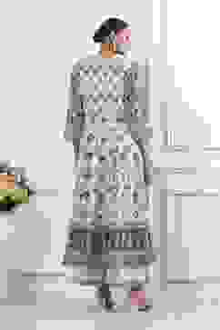 Indigo and Off-White Cotton Angrakha Anarkali Suit Set image number 4