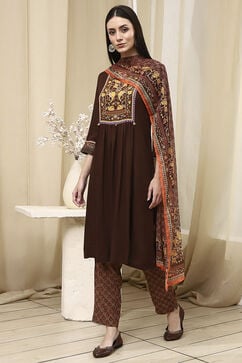 Brown Rayon Viscose Narrow Suit Set image number 3