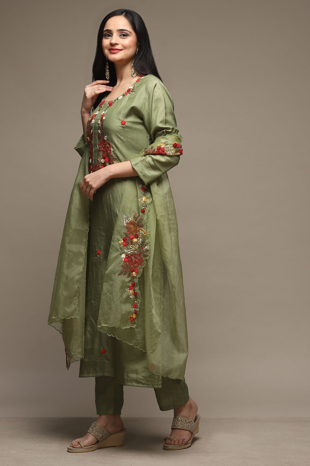 Yellow Cotton Blend Digital Print Unstitched Suit Set image number 5