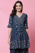 Indigo LIVA Flared Printed Short Kurti image number 0