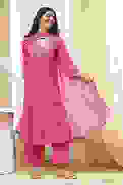 Fuchsia Cotton Printed Gathered Suit Set image number 0