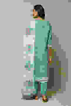 Turquoise Cotton Anarkali Kurta Palazzo Suit Set image number 8