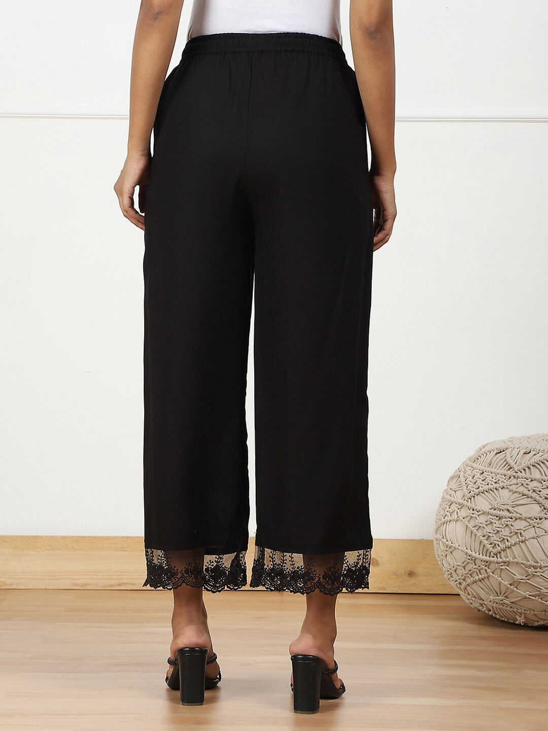 Black Rayon Regular Solid Palazzo image number 5