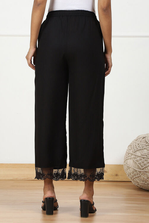 Black Rayon Regular Solid Palazzo image number 5