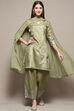 Sage Green Art Silk Straight Kurta Palazzo Suit Set