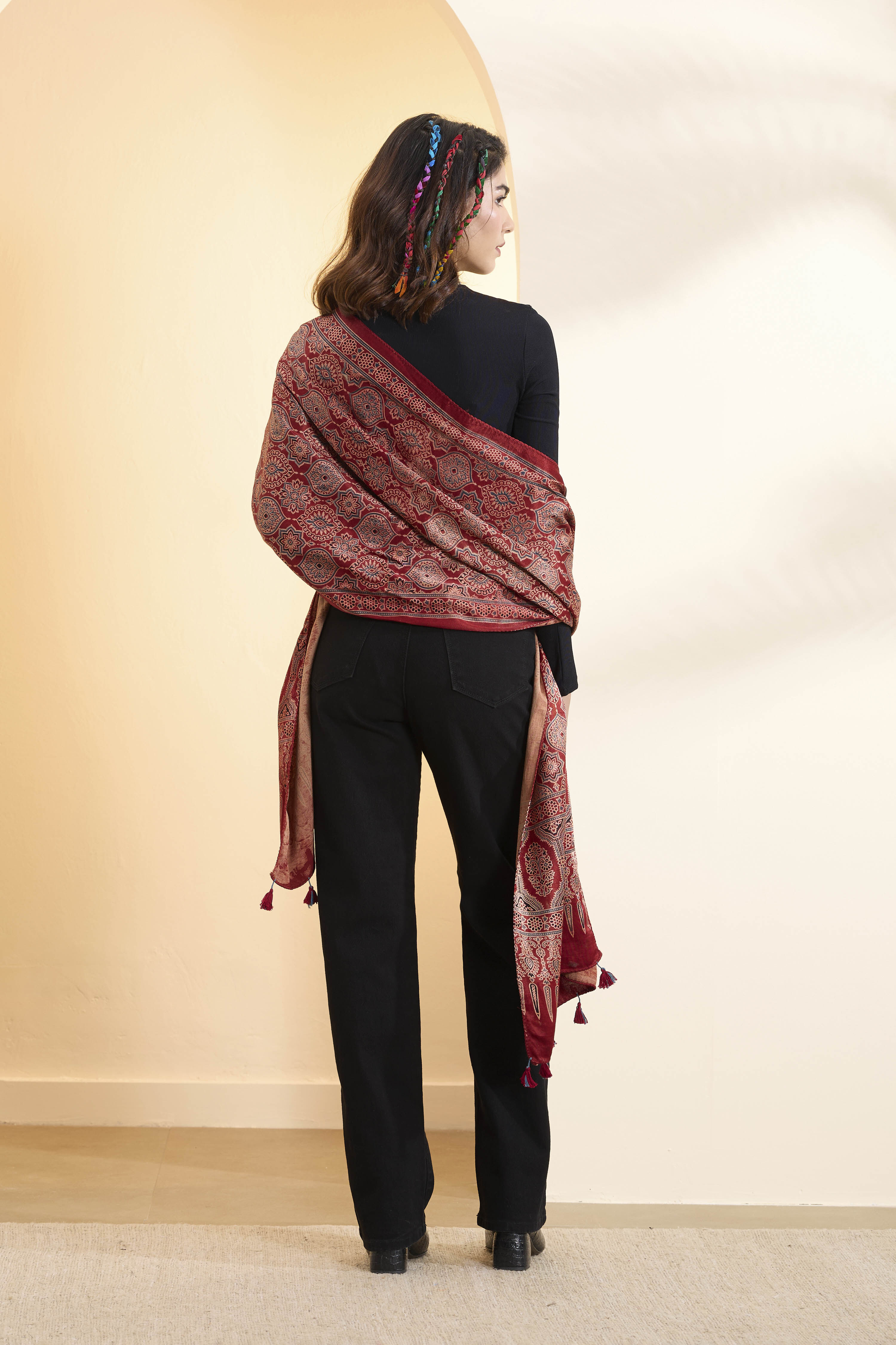 Red Mushru Silk Ajrakh Dupatta image number 2