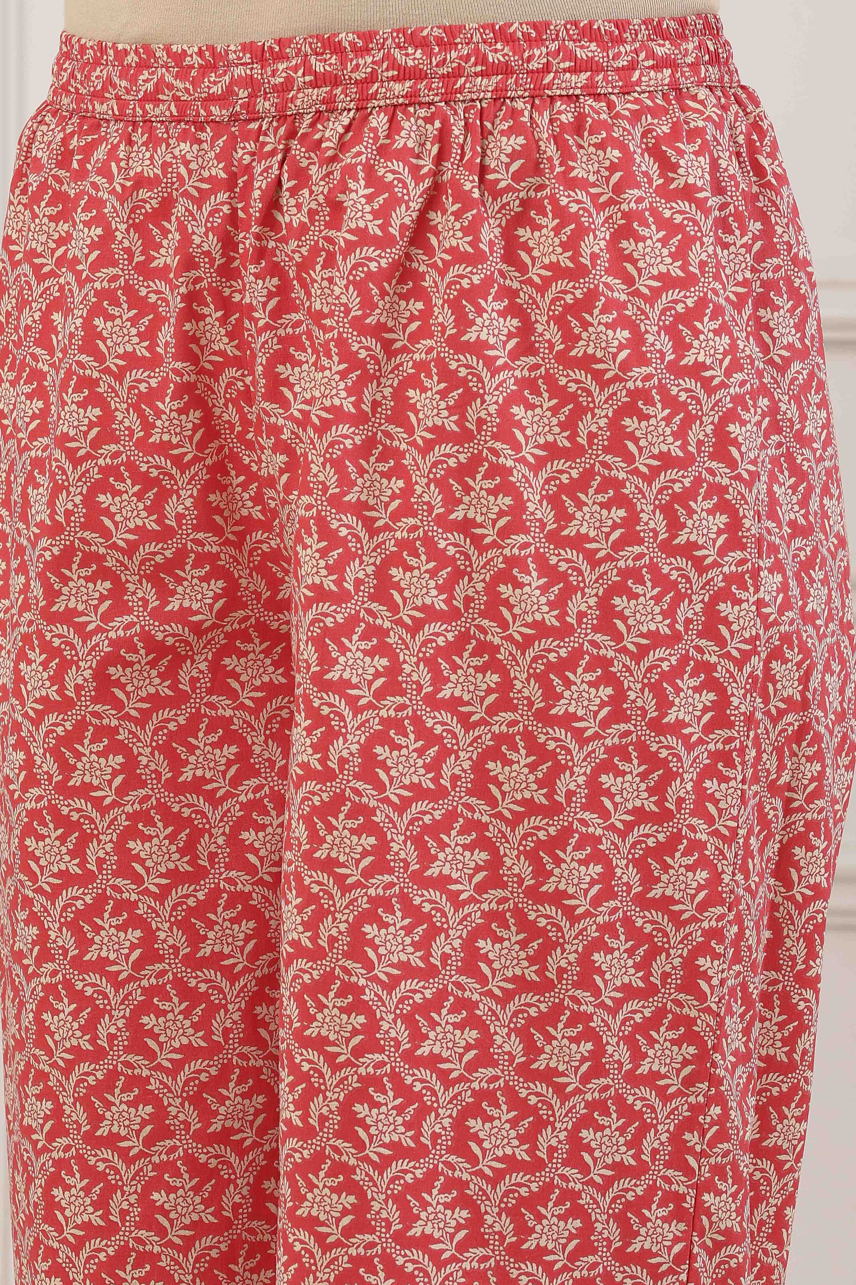 Red Cotton Straight Suit Set image number 2