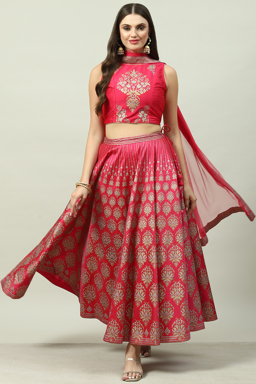 Mehndi Art Silk Lehenga Set image number 0