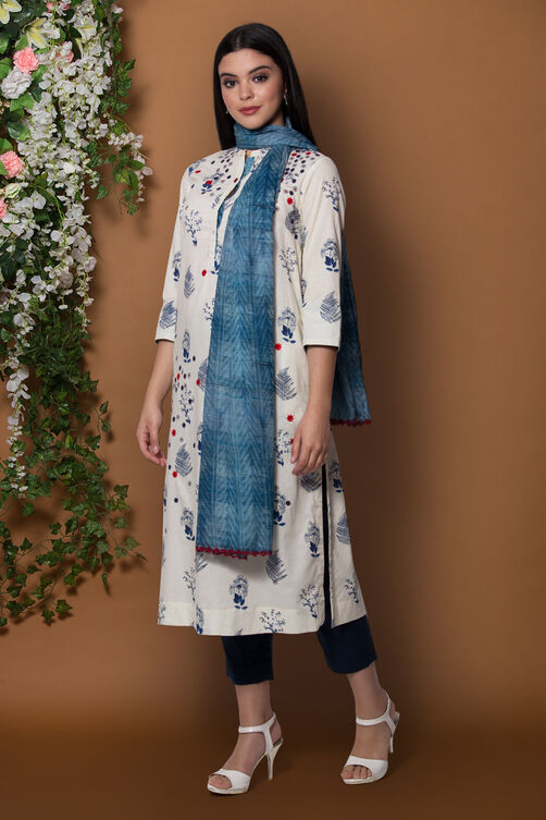 Ivory Cotton Straight Suit Set By Anju Modi image number 1