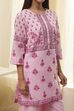 Light Pink Cotton Floral Straight Kurta Set image number 2