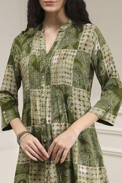 Olive Green Pleated Straight Short Kurta image number 1