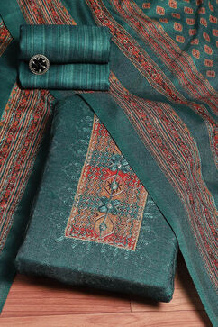 Teal Pashmina Machine Embroidery Unstitched Suit Set image number 0