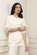 White Cotton Embroidered Schiffli Straight Suit Set image number 7