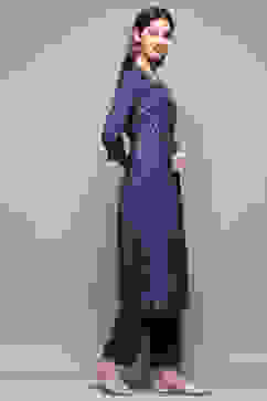 Indigo Rayon Straight Kurta Pant Suit Set image number 5