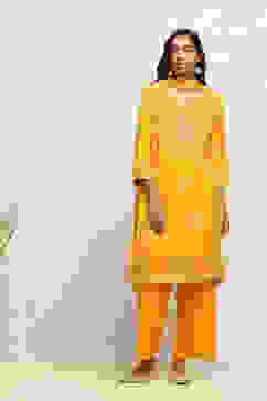 Yellow Embroidered Kalidar Suit Set image number 6