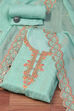 Turquoise Organza Machine Embroidered Unstitched Suit Set image number 0