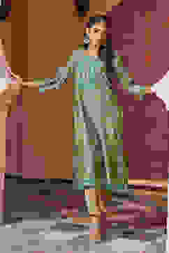 Green Poly Viscose Straight Printed Kurta image number 0