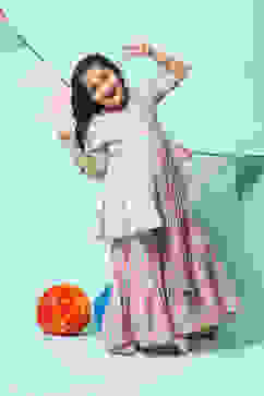 Light Blue Cotton Gathered Kurta Garara Suit Set image number 0