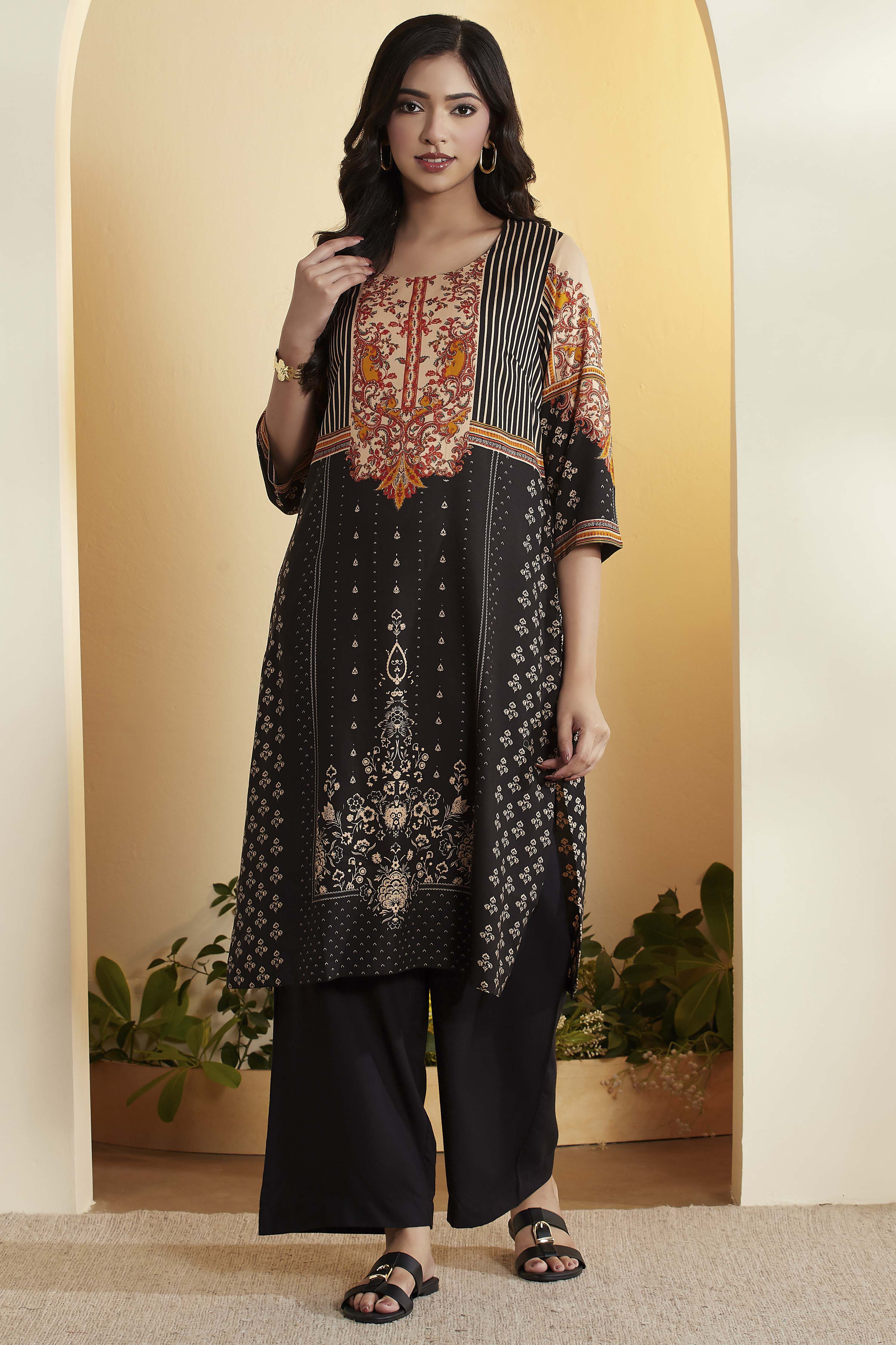 Black Viscose Rayon Printed Straight Kurta image number 5
