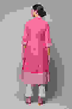 Pink Cotton Blend A-Line Printed Kurta image number 4