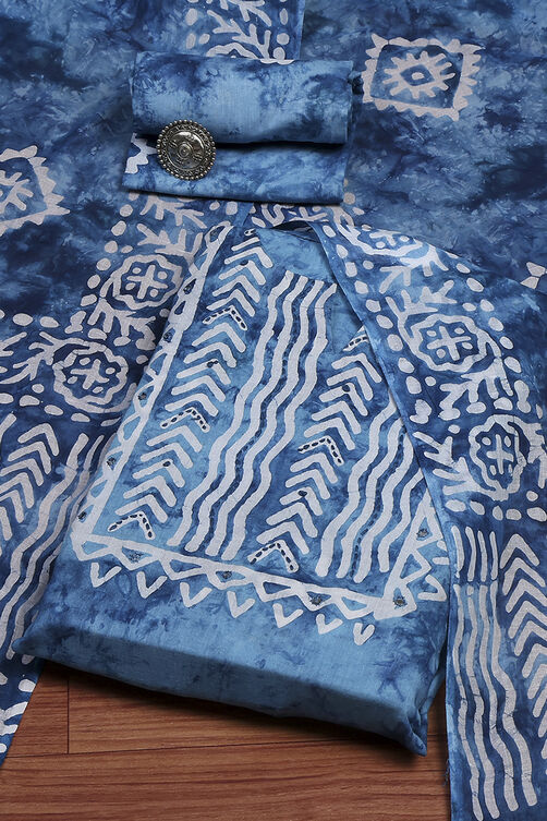 Blue Cotton  Unstitched Suit Set image number 0