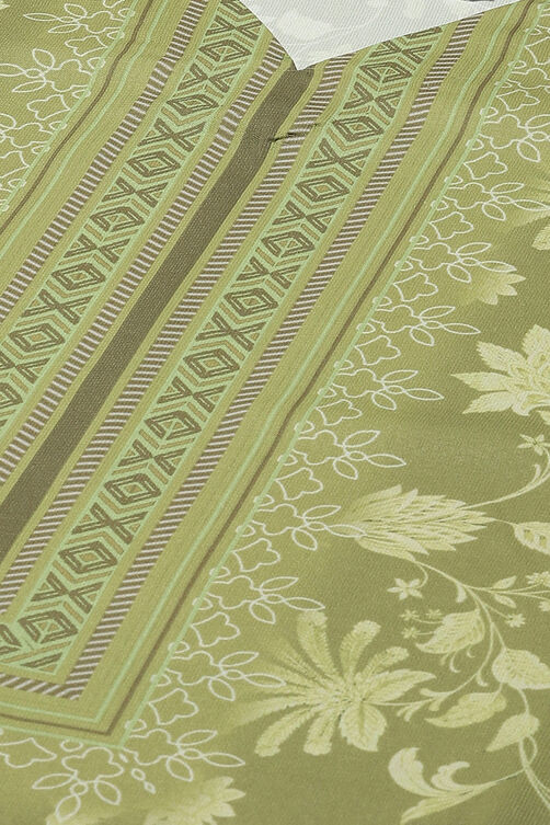 Olive Green Silk Blend Digital Print Unstitched Suit Set image number 2