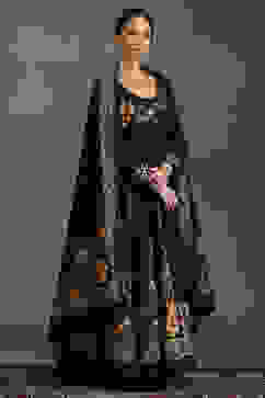 Rohit Bal Indigo Silk Chanderi Floral Anarkali Suit Set image number 5