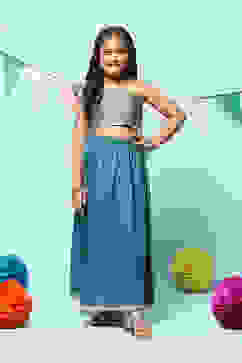 Teal Art Silk Straight Lehenga Set image number 6