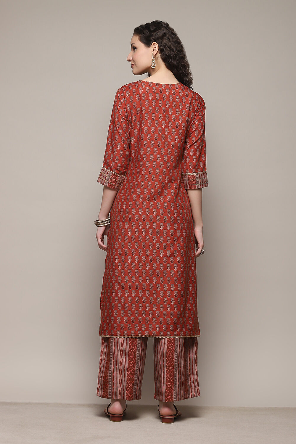 Teracota Poly Chiffon Straight Printed Kurta Palazzo Suit Set image number 4