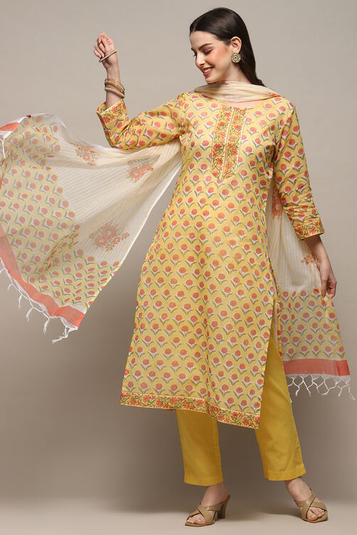 Blue Green Cotton Blend Unstitched Suit set image number 1