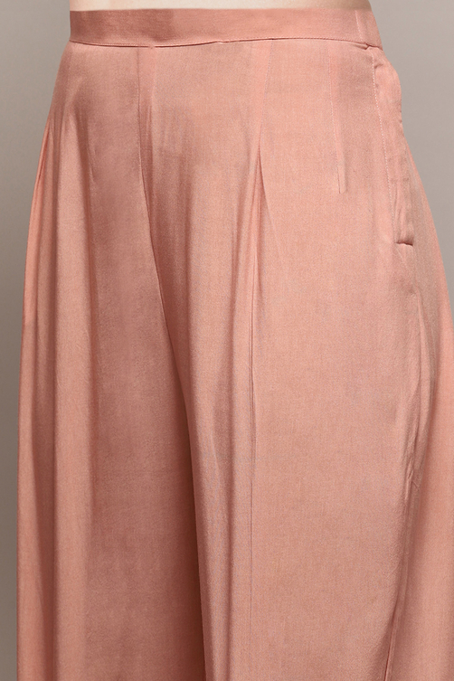Peach Chanderi Hand Embroidered Unstitched Suit Set image number 3